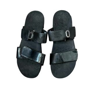 Vionic Womens Camila 341 Slide Sandals Black 10 Patent Leather Adjustable Straps